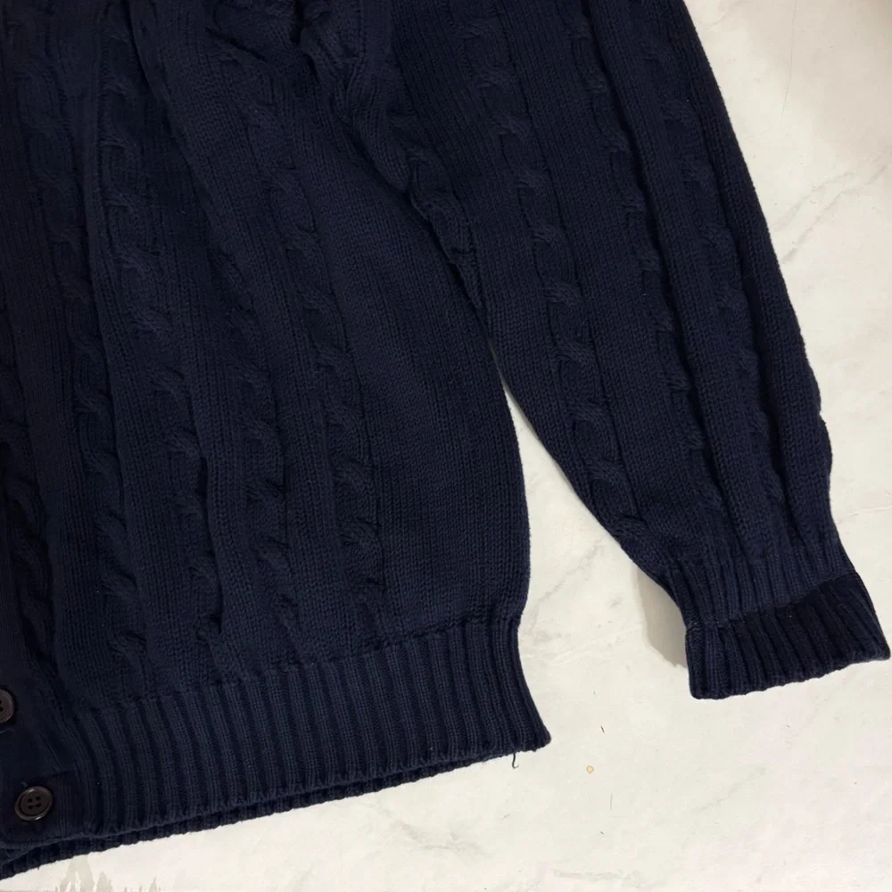 United Colors Of Benetton Mens Size 52 Navy Blue Cable Knit Cardigan Preppy - Picture 6 of 6